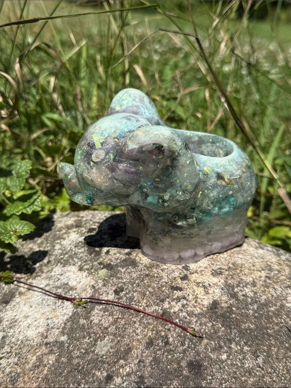 Green Iridescent resin elephant candle holder